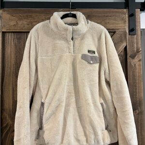 LL Bean Cream Fleece Pullover with Gray Accents